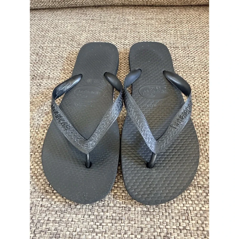 Havaianas Flip Flops Women's 6 Black Rubber Sandals Beach Summer